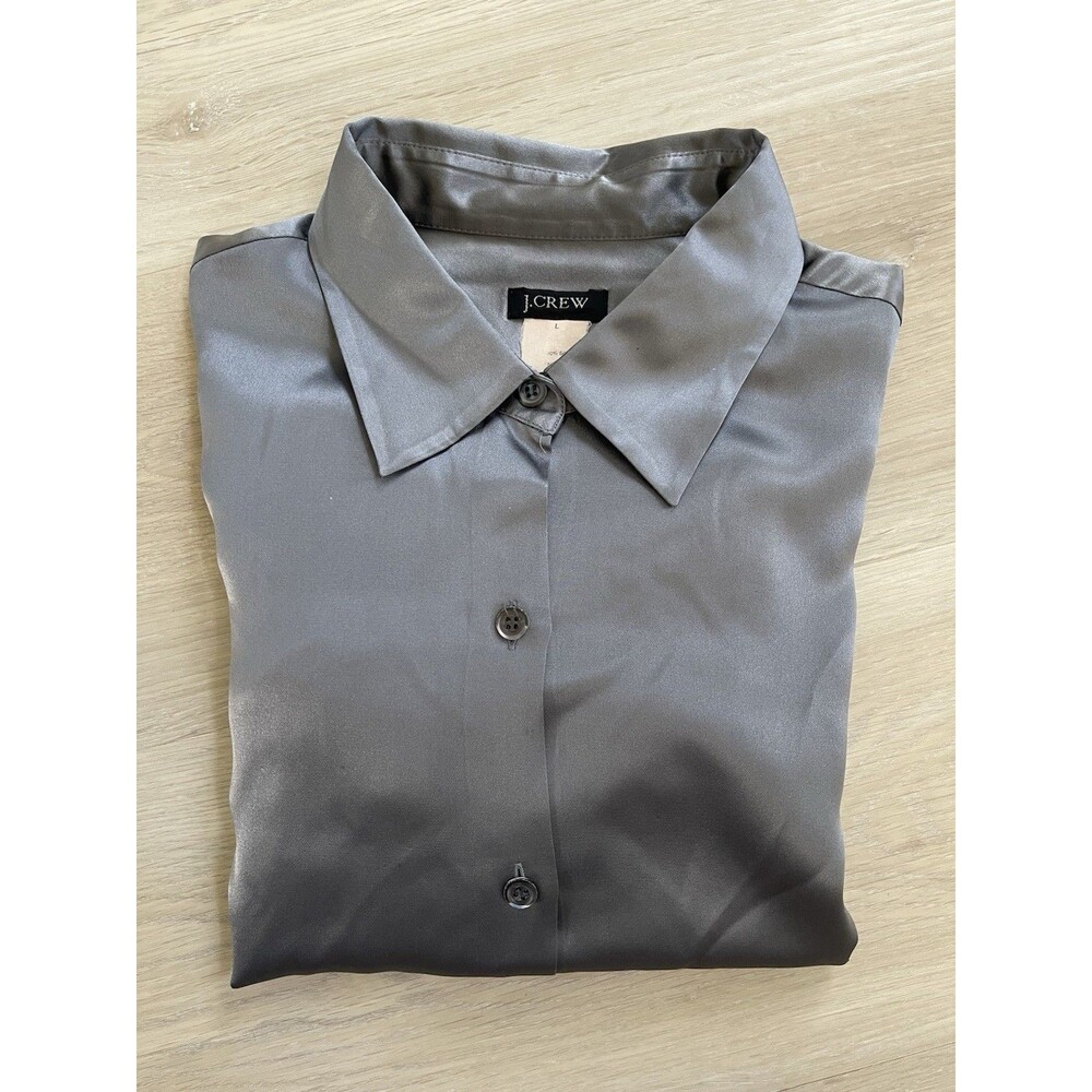 J.CREW 100% Silk Size M Dress Shirt Gray Long Sleeve Regular Fit Point Collar L